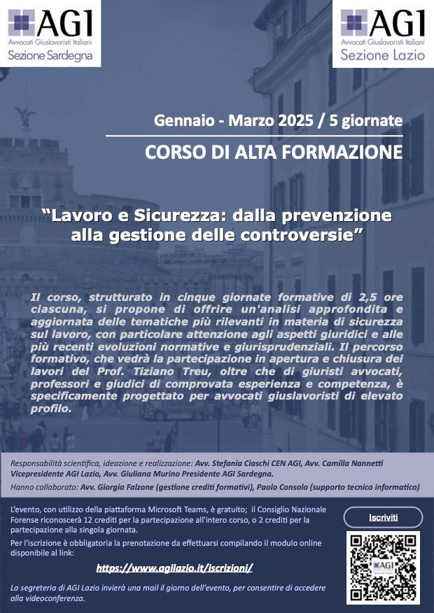 Corso Di Alta Formazione: Lavoro e Sicurezza